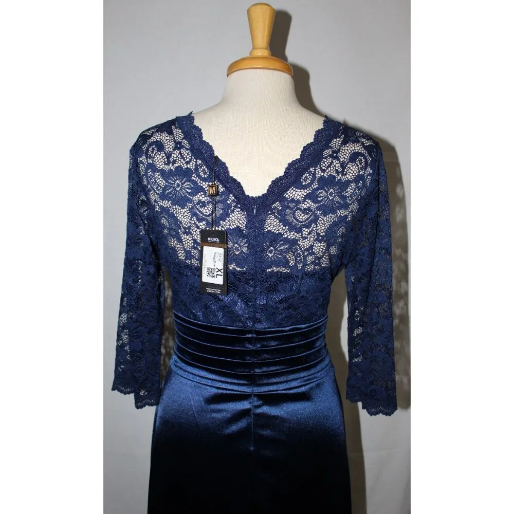 Miusol 3312 Satin & Lace Mother of Bride or Groom Gown-Size XL-NAVY BLUE- NEW - Picture 7 of 8